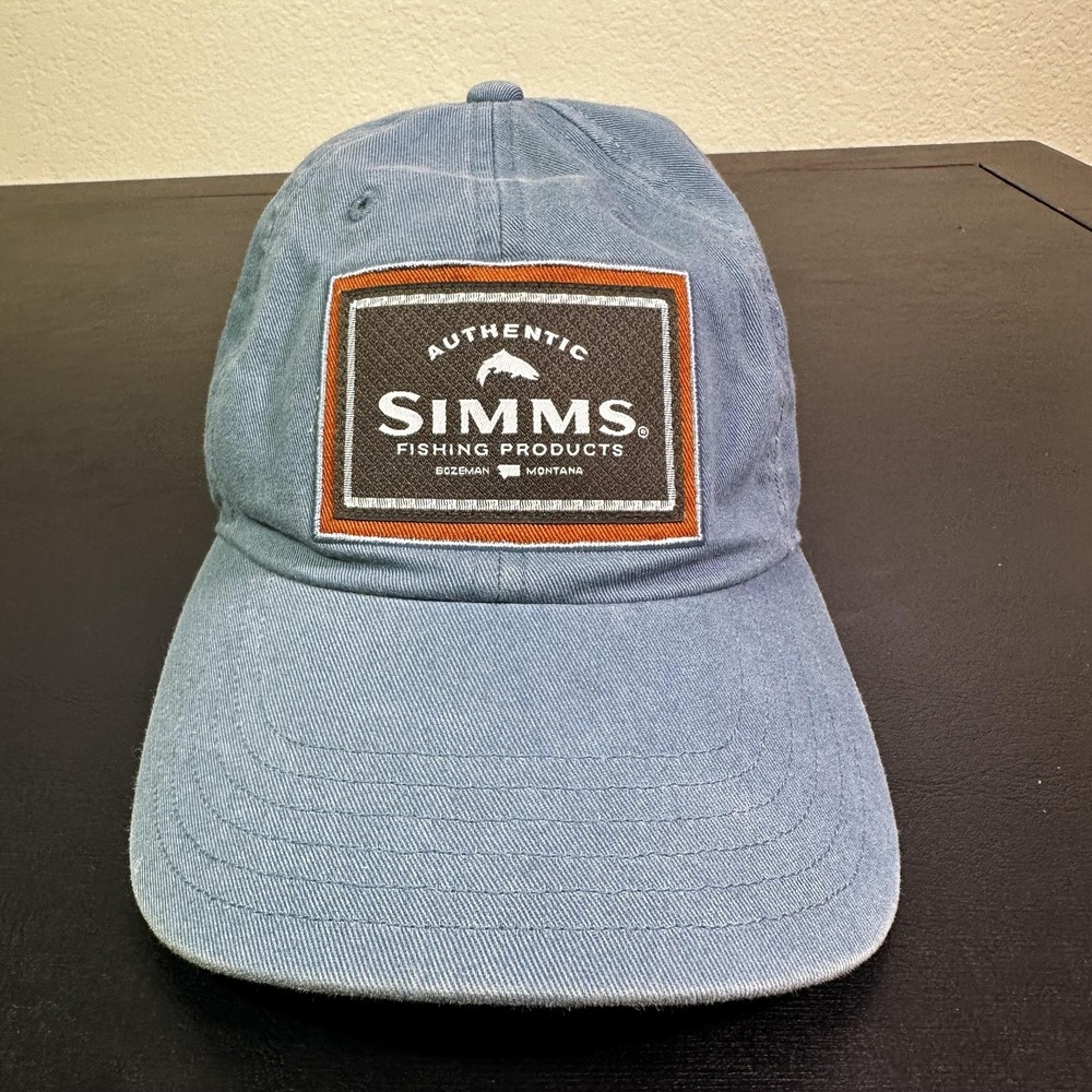 Simms Hat Cap Strap Back One Size Mens Blue Cotton Twill Patch Fishing Outdoor